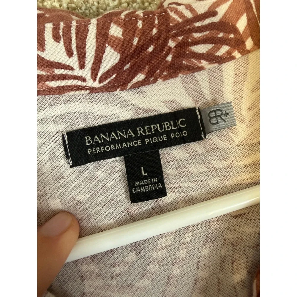 Banana Republic Mens Performance Pique Polo Shirt L Tropical Palm Leaf L Golf